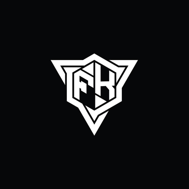 FK Letter Logo monogram hexagon shape with triangle outline sharp slice style design template - Photo, Image