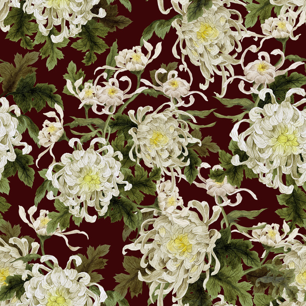 Watercolor pattern with chrysanthemum - Foto, afbeelding
