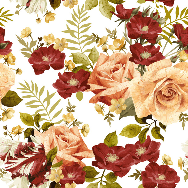 Floral pattern with roses - Vector, imagen