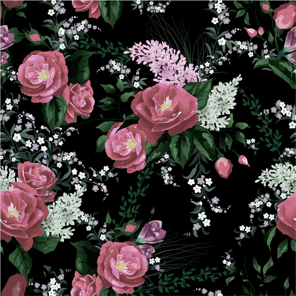 Floral pattern with roses - Vector, afbeelding