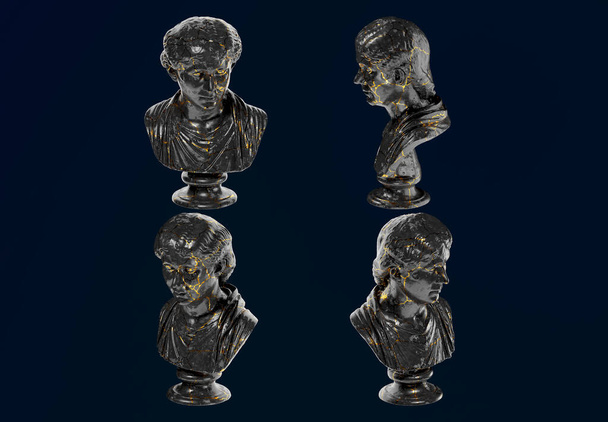 Busto de retrato digital Roman Lady en mármol negro y oro Diseño gráfico Asse - Foto, imagen