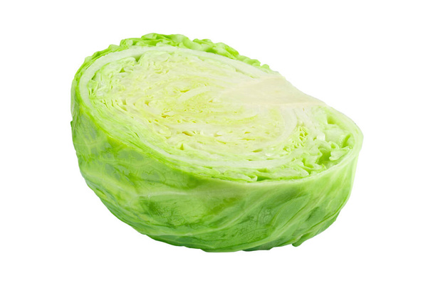 Ripe young green cabbage isolated on white background close up. File contains clipping path. Full depth of field. - Photo, Image