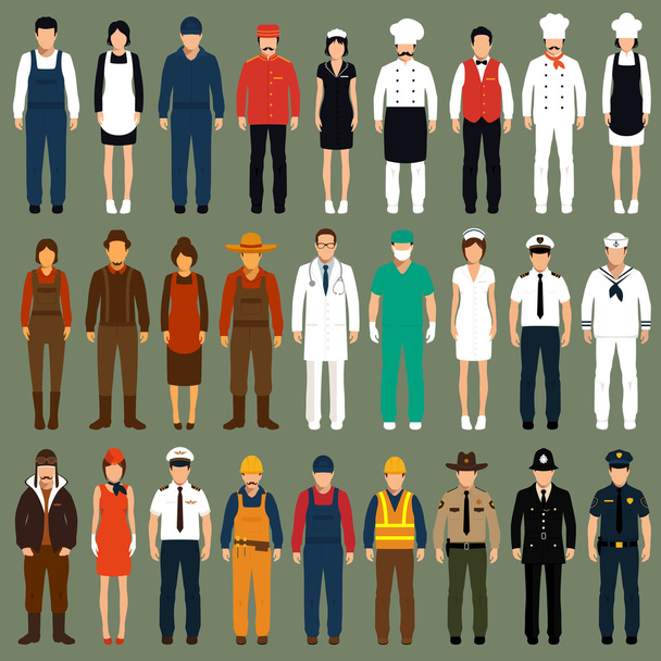Trabalhadores, profissão pessoas uniforme
 - Vetor, Imagem