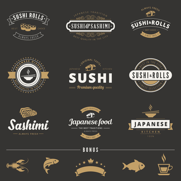 Sushi Rolls Sashimi Hipster Logo ontwerp vector typografie brief - Vector, afbeelding