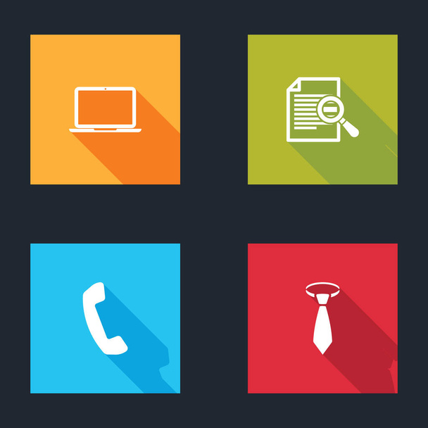 Set Laptop, Document with search, Telephone handset and Tie icon. Vector. - Vector, Image