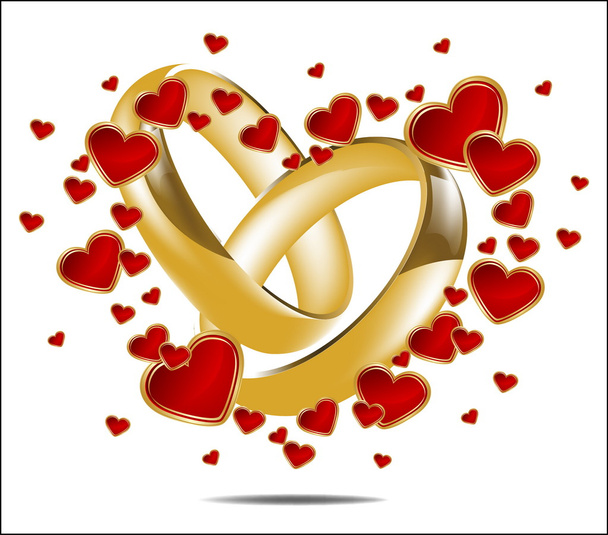 Иллюстрация с обручальными кольцами и красным сердцем
 - Вектор,изображение
