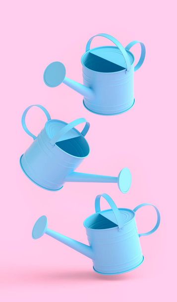 Set of watering cans on a monochrome background. 3d render concept of gardening equipment tools for farm and harvesting - Zdjęcie, obraz