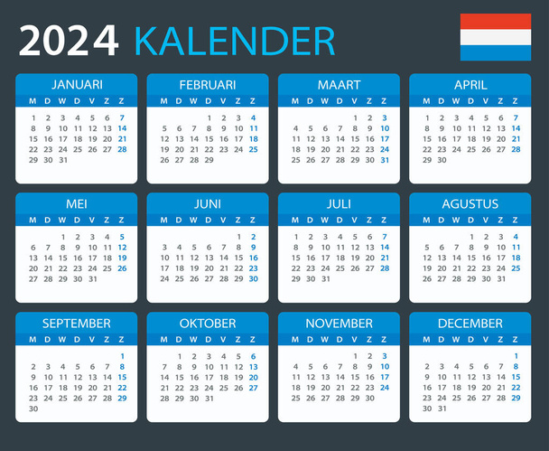 2024 Calendar - vector template graphic illustration - Netherlands version - Vektor, obrázek