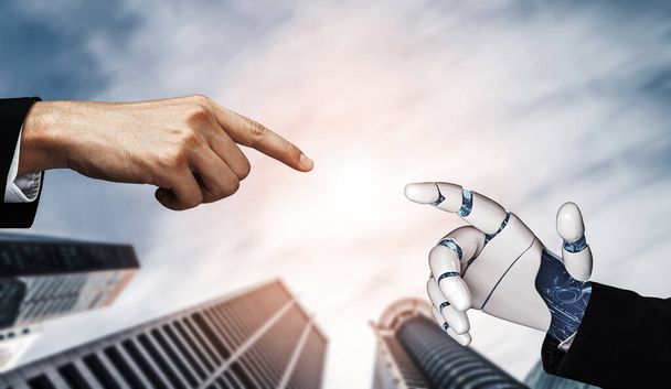 3D renderização inteligência artificial AI pesquisa de robô e desenvolvimento de ciborgue para o futuro das pessoas que vivem. Mineração de dados digitais e design de tecnologia de aprendizado de máquina para cérebro de computador
. - Foto, Imagem