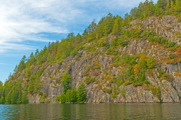 Pins Arbres sur les falaises rocheuses dans les bois du Nord sur le lac Kekekabic dans la région des eaux limitrophes Canot dans le Minnesota - Photo, image