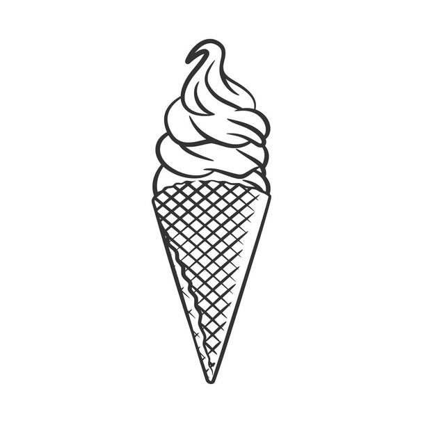 Ice cream cone line art sketch illustration. Coloring page hand drawn stock vector illustration - Διάνυσμα, εικόνα