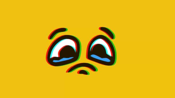 Crying face emoticon with glitch effect on yellow background, Cartoon face expressions animation, Emoji motion graphics. - Footage, Video