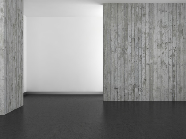 puste pokoje betonowe ściany i Podłoga wyłożona jest ciemnym  - Zdjęcie, obraz