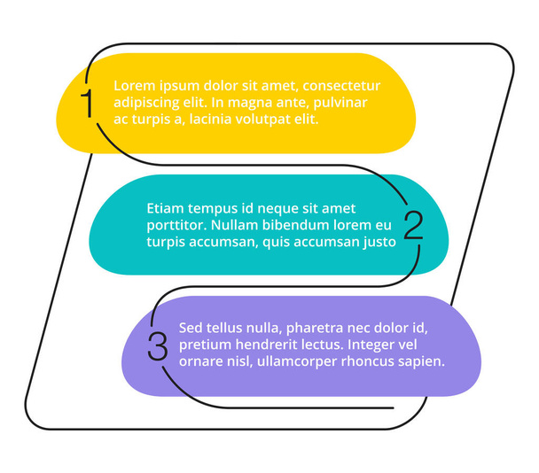 Drei Schritte Infografik-Vorlage mit kreativen bunten Rahmen - Vektor, Bild