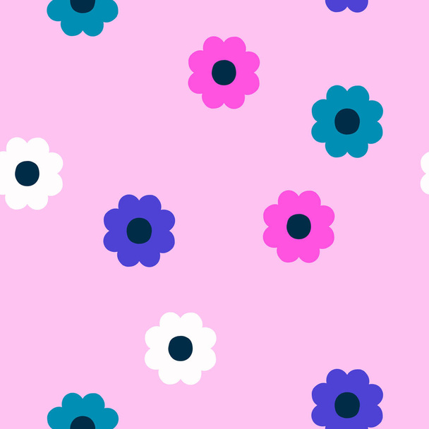 Abstract seamless texture with simple flowers. Creative minimalistic floral vector pattern. Beautiful floral background in retro style.  - Vector, Imagen