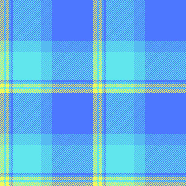 Fondo sin costura tartán de tela de vector textil con un patrón a cuadros verificación de textura en colores cian y azul. - Vector, imagen