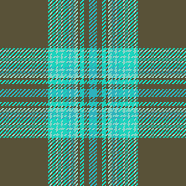 Tejido vectorial a cuadros de patrón de fondo sin costuras con una textura tartán cheque textil en verde azulado y colores amarillos. - Vector, Imagen