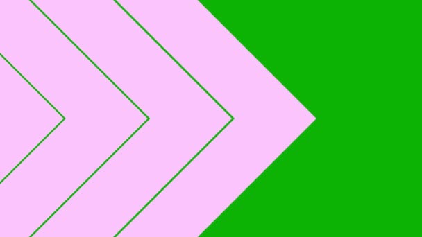 Geanimeerde roze achtergrond van driehoekige stroken. Decoratieve pijlen bewegen van links naar rechts. Een videoclip. Geometrische achtergrond. Vlakke vectorillustratie geïsoleerd op een groene achtergrond. - Video