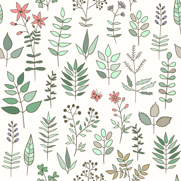 Seamless pattern with doodle herbs and flowers - Vektori, kuva