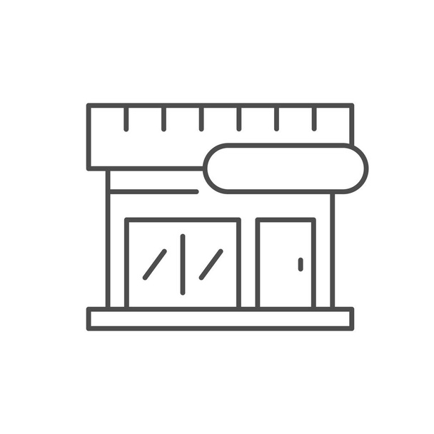 Moderna linea di negozio icona contorno isolato su bianco. Centro commerciale, negozio, supermercato, boutique, ristorante, piccola impresa, salone, barbiere Illustrazione vettoriale - Vettoriali, immagini