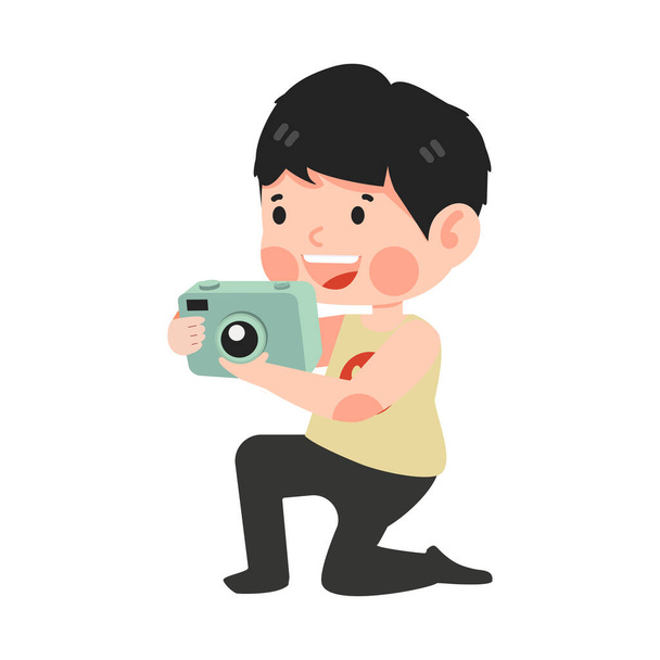 Photographer Kid  take camera  using a Digital Camera - Vecteur, image