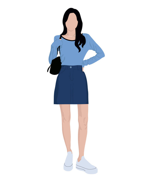 Fashionable girl in stylish clothes, vector illustration on a white background - ベクター画像