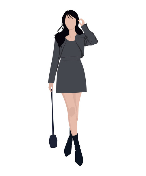 Fashionable girl in stylish clothes, vector illustration on a white background - Vector, Image