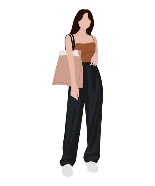 Chica de moda en ropa elegante, ilustración vectorial sobre un fondo blanco - Vector, imagen
