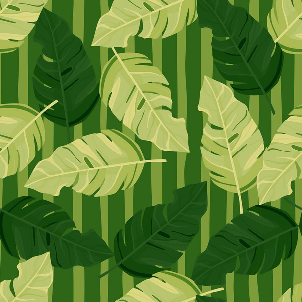Hawaiiaans geïnspireerd patroon. Modieus exotisch, palmbomen en weelderig groen behang. Abstracte achtergrond botanische tuin. Mooi patroon, vectorillustratie, tropisch paradijs. - Vector, afbeelding