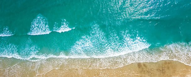 Top view aerial image from drone of an stunning beautiful sea landscape beach with turquoise water with copy space for your text.Beautiful Sand beach with turquoise water,aerial UAV drone shot - 写真・画像