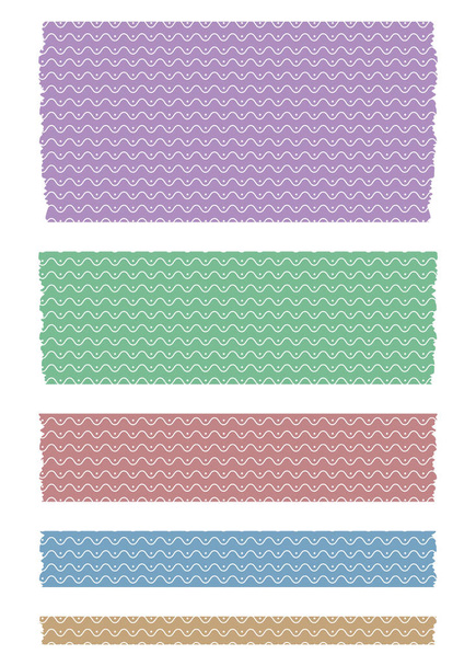 Set of ribbons with pattern. Pieces of decorative tape for scrapbooks. Washi tapes collection in vector. Ripped paper - Vecteur, image