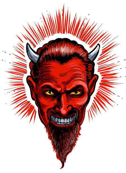 Le visage du diable. Encre dessinée à la main sur papier et colorée à la main sur tablette - Photo, image