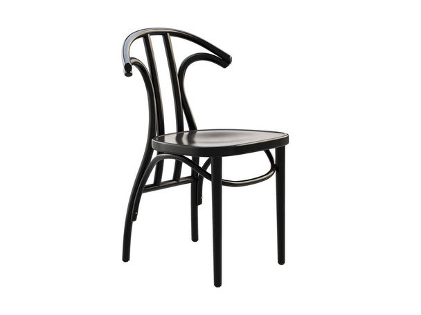 Siyah, buharlı, ahşap bir sandalye. Beyaz arka planda arkası olan ahşap kayın koltuğu. Yüzyılın ortalarında, modern, İskandinav, tavan arası. 3d hazırlayıcı - Fotoğraf, Görsel
