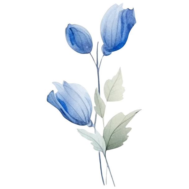 Aquarellblume Illustration einer blauen und grünen Blume - Vektor, Bild