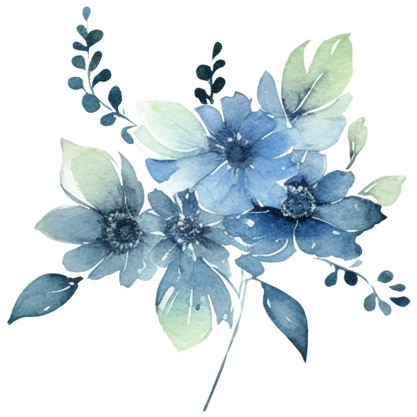 Υδατογραφία εικονογράφηση λουλουδιών Εικονογράφηση μπλε και πράσινου λουλουδιού - Διάνυσμα, εικόνα