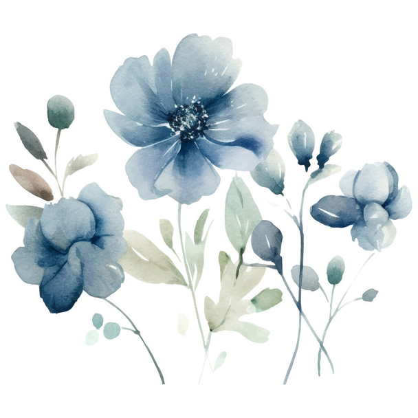 Ilustración flor acuarela Ilustración de una flor azul y verde - Vector, imagen