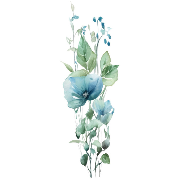 Vesiväri kukka kuvitus Kuva sininen ja vihreä kukka - Vektori, kuva