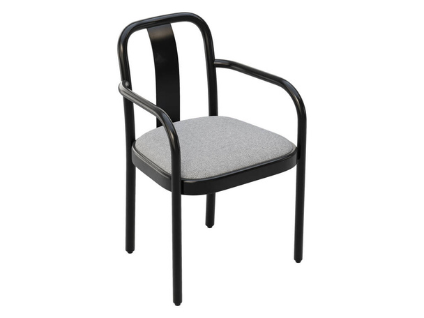 Μαύρη λακαρισμένη ατμόλουτρα ξύλινη καρέκλα. Ξύλινη καρέκλα από μασίφ οξιά με πλάτη και μπράτσο σε λευκό φόντο. Μεσαίωνας, Μοντέρνο, Σκανδιναβικό, Loft εσωτερικό. 3d απόδοση - Φωτογραφία, εικόνα