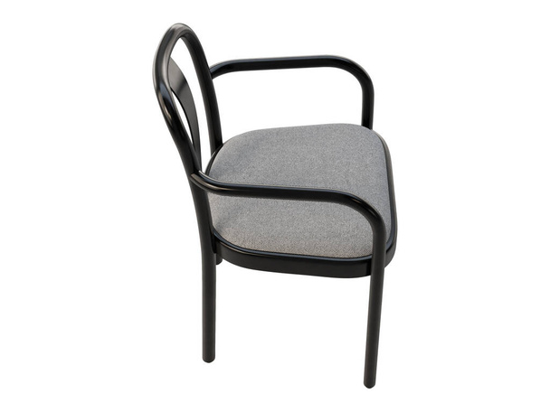 Siyah, buharlı, ahşap bir sandalye. Beyaz arka planda sırtüstü ve dizliği olan ahşap kayın koltuğu. Yüzyılın ortalarında, modern, İskandinav, tavan arası. 3d hazırlayıcı - Fotoğraf, Görsel