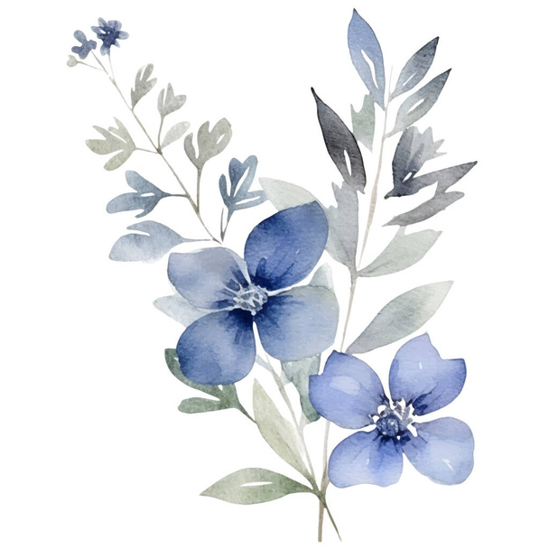 水彩花イラスト｜青と緑の花のイラスト - ベクター画像