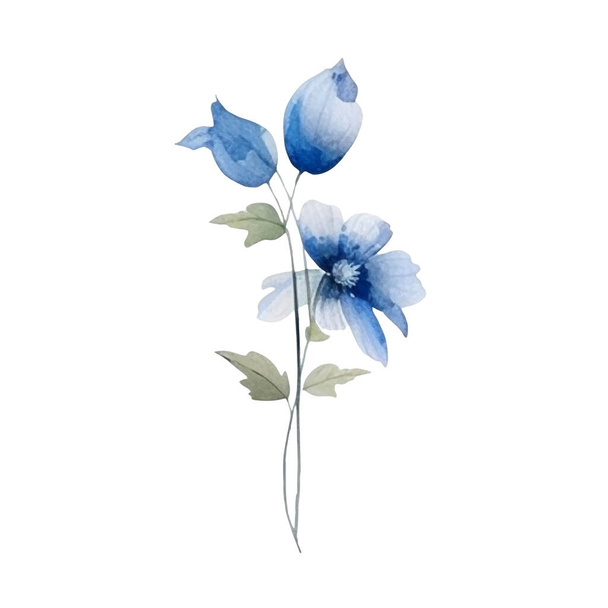 Illustrazione di fiori ad acquerello Illustrazione di un fiore blu e verde - Vettoriali, immagini