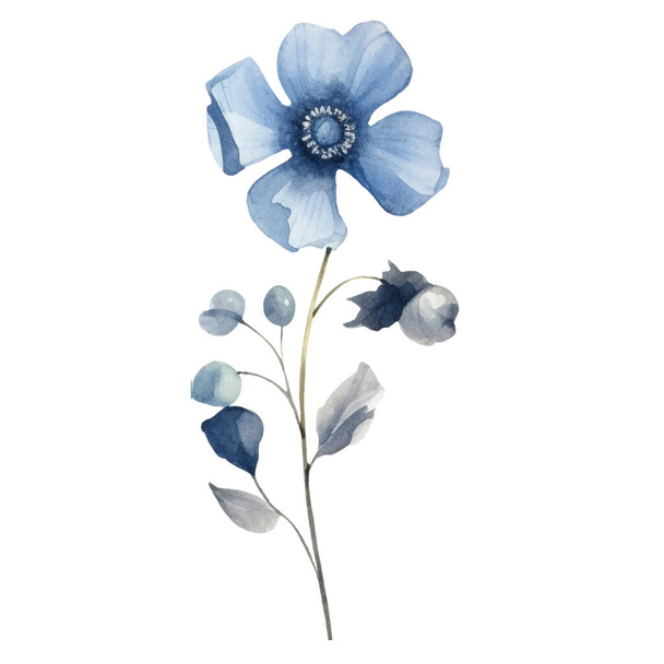 Akvarell virág illusztráció Illusztráció a kék és zöld virág - Vektor, kép