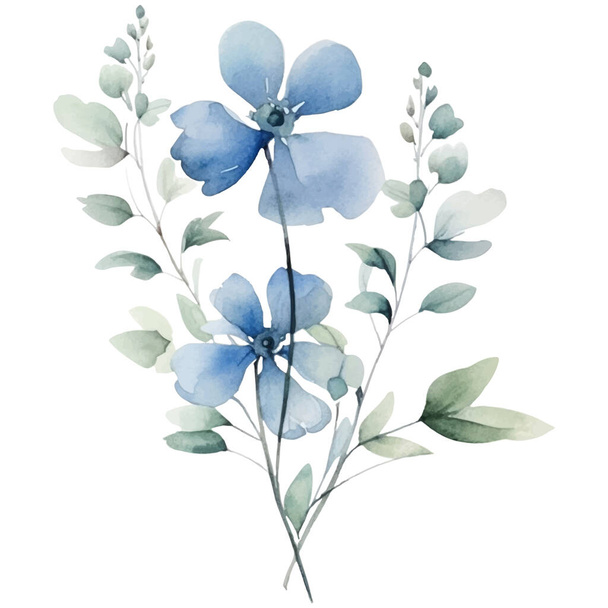 Aquarel bloem illustratie Illustratie van een blauwe en groene bloem - Vector, afbeelding