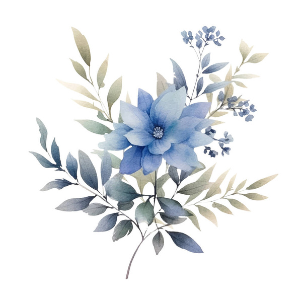 Watercolor flower illustration Illustration of a Blue and green Flower - Vektör, Görsel