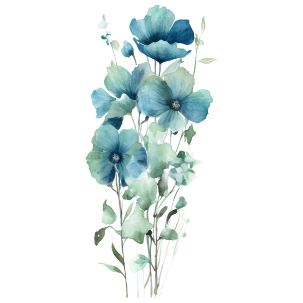 Illustrazione di fiori ad acquerello Illustrazione di un fiore blu e verde - Vettoriali, immagini