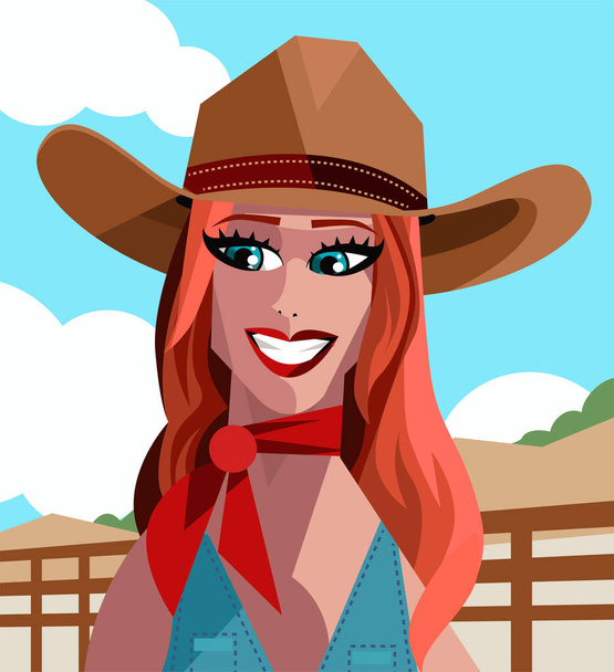 happy cute cowgirl in the farm - Vetor, Imagem