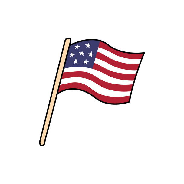 Yhdysvaltain lippu doodle. Vektorikuvitus. Amerikan yhdysvaltojen symboli. Söpö ja hauska käsin piirretty tyyli heiluttaa lippua. - Vektori, kuva