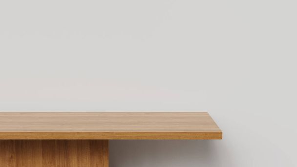 Wood table simple podium in front of white background wall, 3d rendering - Foto, Imagen