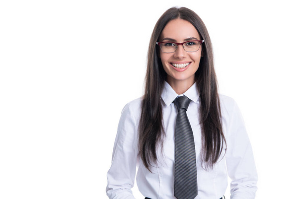 photo of boss woman wear glasses, copy space. boss woman isolated on white. boss woman in studio. boss woman on background. - Foto, Imagem