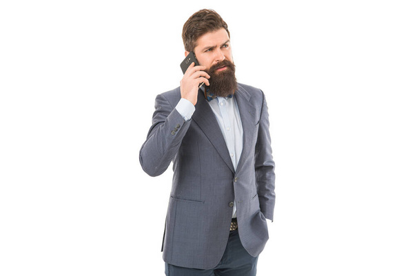 Always in touch with clients. man speaking on phone. Agile business. mature man. success deal. Business talk. business communication. bearded businessman in formal suit. Confident businessman. - Фото, изображение